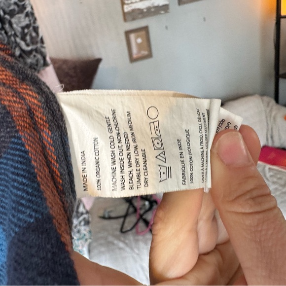 PrAna Men’s Blue and Orange Plaid Button-Up Shirt - Picture 6 of 7